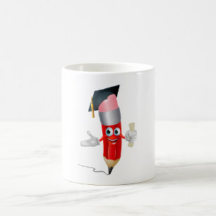 Graduation Pencil Character Holding Diploma Coffee Mug