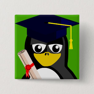 GRADUATION PENGUIN 2 INCH SQUARE BUTTON