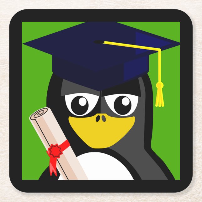 GRADUATION PENGUIN SQUARE PAPER COASTER (Front)