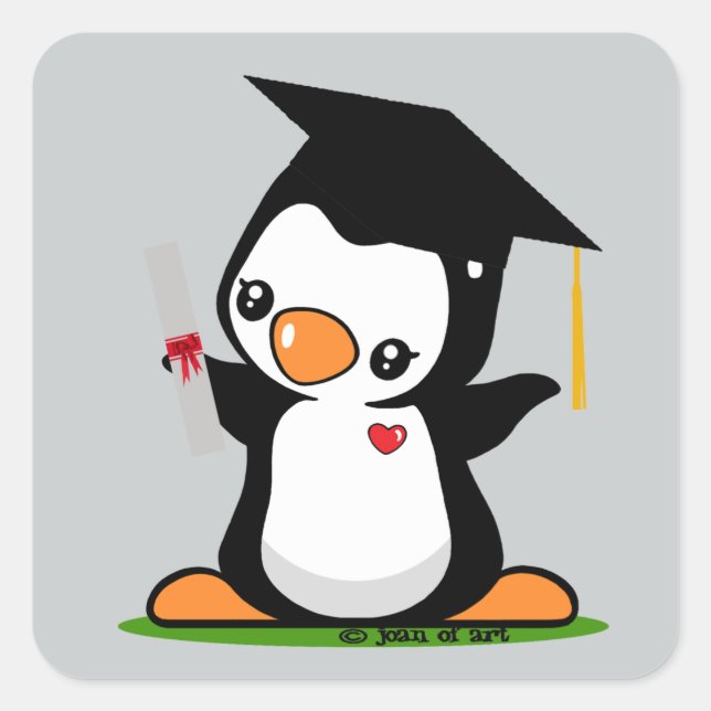 Graduation Penguin Square Sticker (Front)