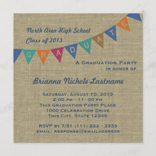 Graduation Pennant Flag and Burlap Invitation