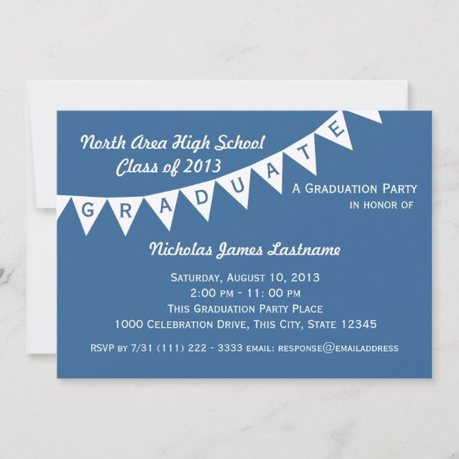 Graduation Pennant Flag Changeable Colour Invitation (Front)