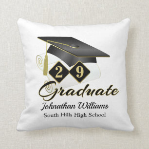Graduation Personalized Black & Gold Throw Pillow