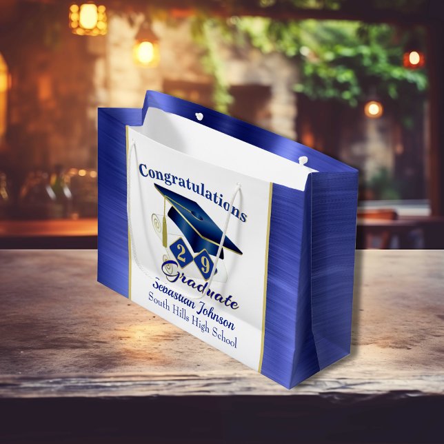 Graduation Personalized Blue & Gold Large Gift Bag (Graduation Personalized Blue & Gold Large Gift Bag)