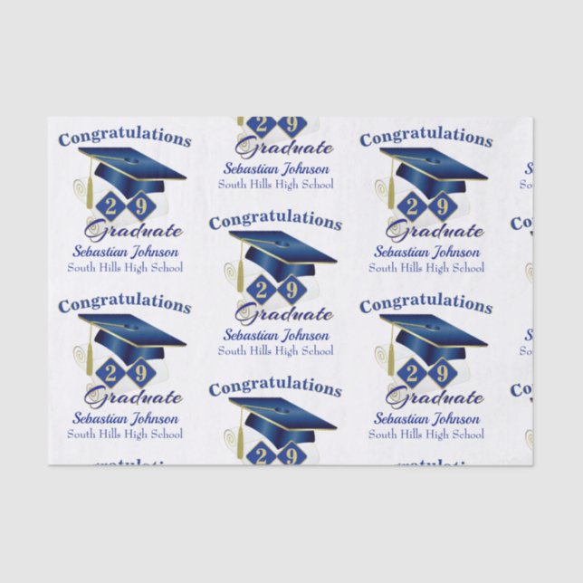 Graduation Personalized Blue & Gold Tissue Paper (Front)