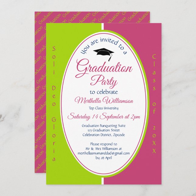 GRADUATION Personalized Christian Pink Green Invitation (Front/Back)