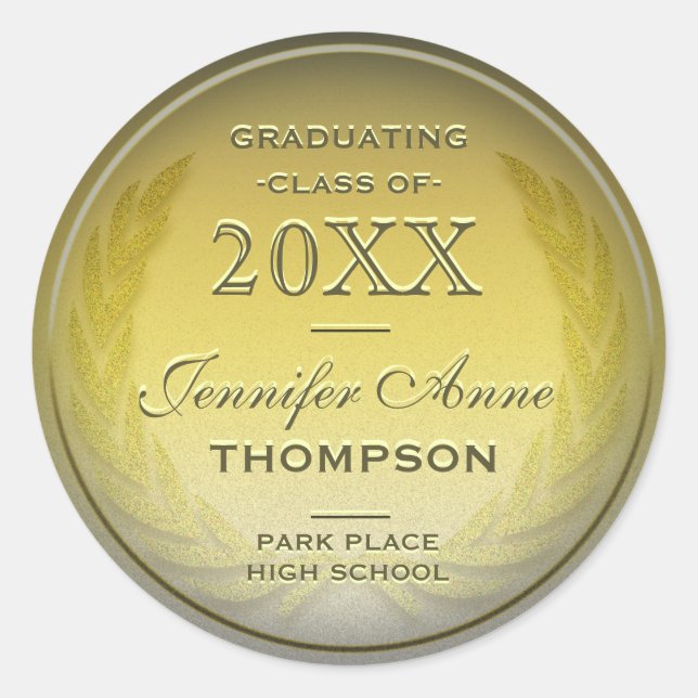 Graduation Personalized Gold Classic Round Sticker (Front)