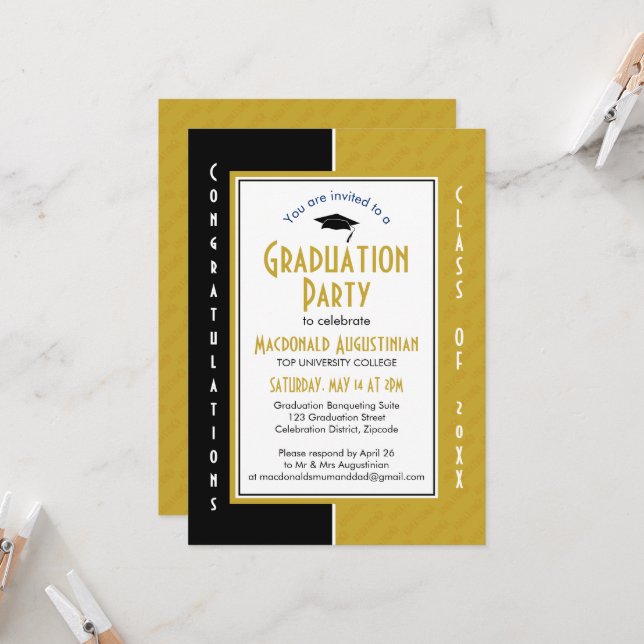 GRADUATION Personalized Gold Graduate Invitation (Front/Back In Situ)