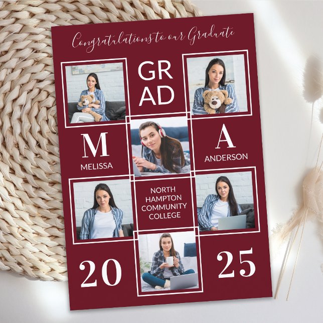Graduation Personalized Monogram Graduate 6 Photo Announcement (Creator Uploaded)