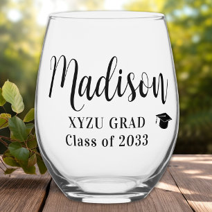 Graduation Personalized Name School Year Graduate Stemless Wine Glass