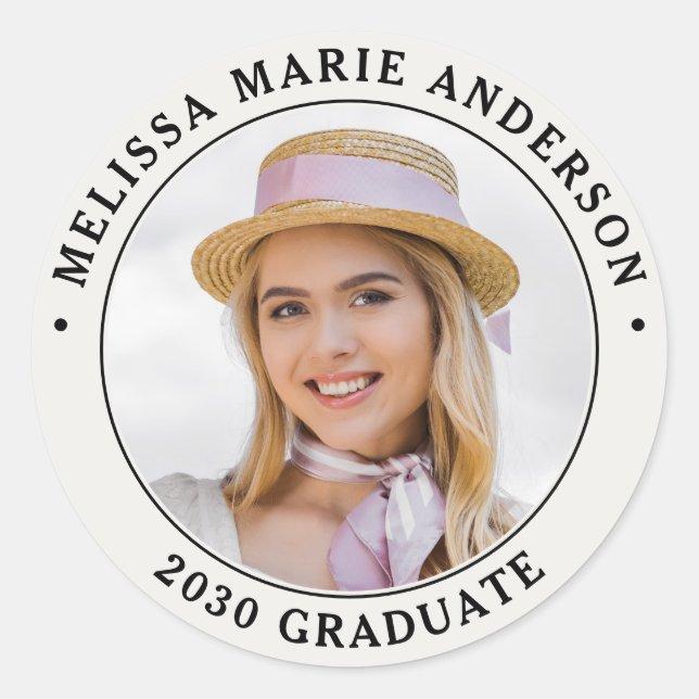 Graduation Personalized Name Year Graduate Photo C Classic Round Sticker (Front)