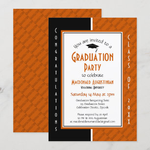 GRADUATION Personalized Orange Black Graduate Invitation