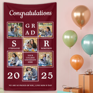 Graduation Personalized Photo Collage Burgundy Banner