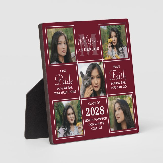 Graduation Personalized Senior 5 Picture Burgundy Plaque (Front)