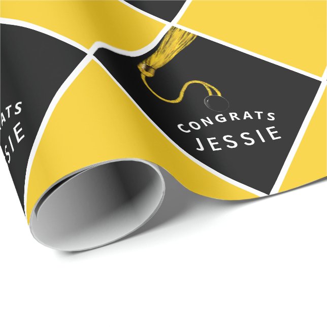 Graduation personnalisée Papier cadeau jaune (Coin rond)