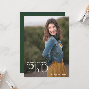 Graduation PhD Announcement Photo White Green