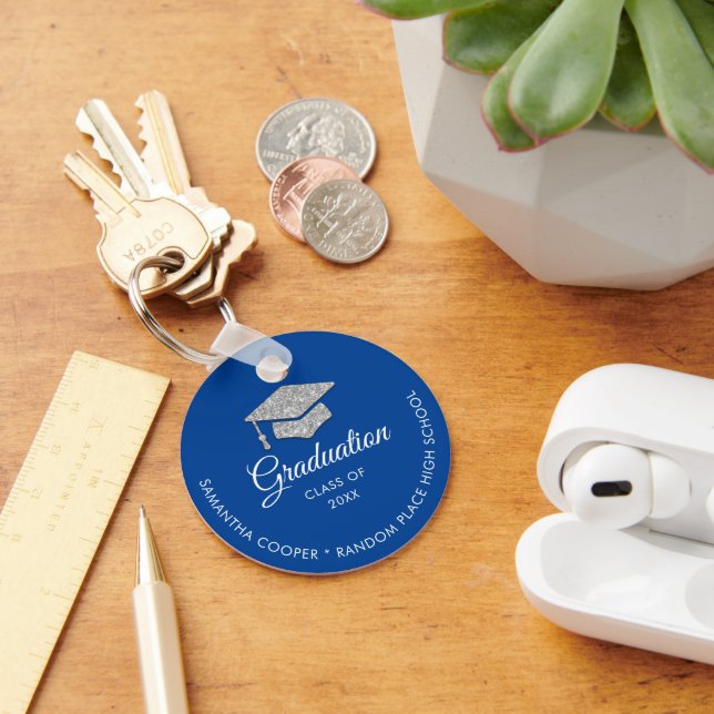 Graduation Photo 2024 Keepsake Blue Keychain (Desk)