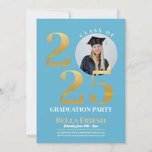 Graduation Photo 2025 Gold Blue Invitation