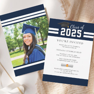 Graduation Photo 2026 Navy Blue Grad Party Invitation