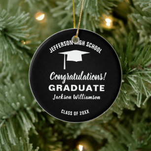 Graduation Photo 20XX Grad Cap Custom Colour Ceramic Ornament