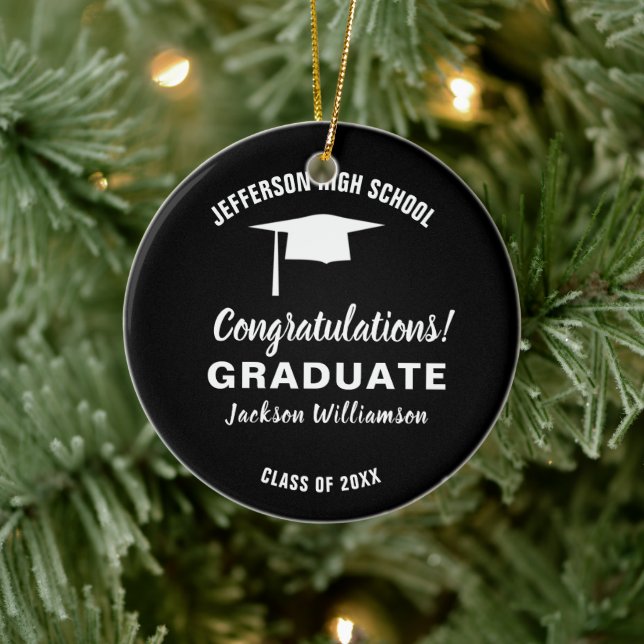 Graduation Photo 20XX Grad Cap Custom Colour Ceramic Ornament (Tree)