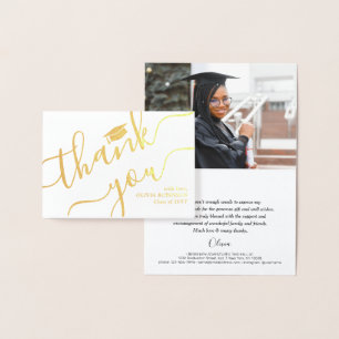 Graduation Photo & Address Modern Thank You Folded Foil Card