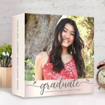 Graduation Photo Album Pink Rose Gold Script Heart