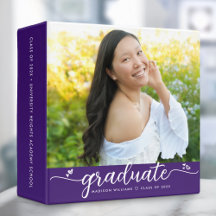 Graduation Photo Album Purple Modern Script Hearts