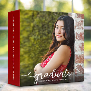 Graduation Photo Album Red Stylish Script Hearts Binder