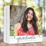 Graduation Photo Album White Grey Script Hearts Binder<br><div class="desc">Let your favourite grad be proud, rejoice and showcase their milestone with this stunning keepsake scrapbook custom photo memory album. A fun, playful visual of soft grey script handwriting and cute, playful hearts, along with her name, class year, and photo of your choice, overlay a white background. Personalize the custom...</div>