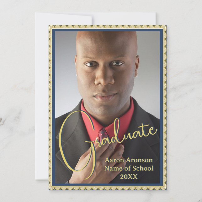 Graduation Photo Announcement Blue and Gold (Front)