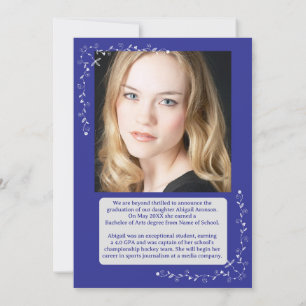 Graduation Photo Announcement Blue and White 