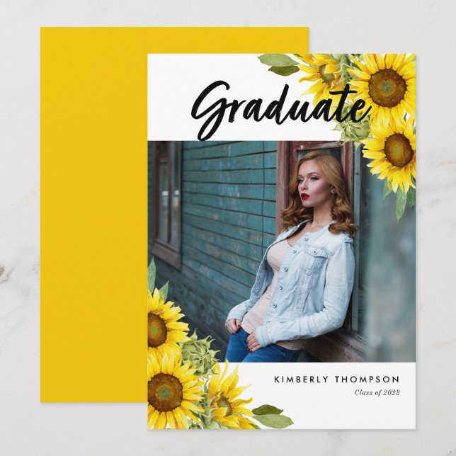 Graduation Photo Announcement Sunflower Script (Front/Back)