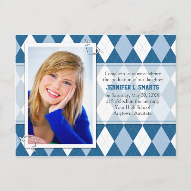 Graduation Photo Announcements Argyle Pattern (Front)