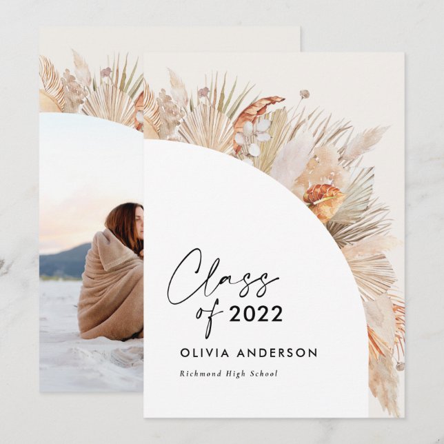 Graduation photo arch terracotta pampas botanical  invitation (Front/Back)