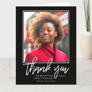 Graduation Photo Black 2022 Thank You Card