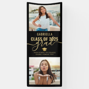Graduation Photo Black and Gold Elegant Banner