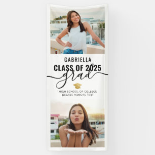 Graduation Photo Black and White and God Elegant Banner