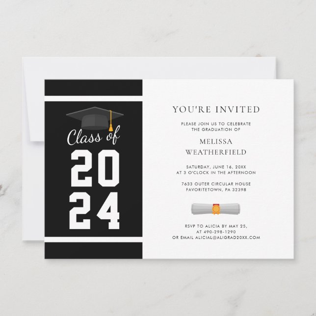 Graduation Photo Black White Graduate Party Invitation (Front)