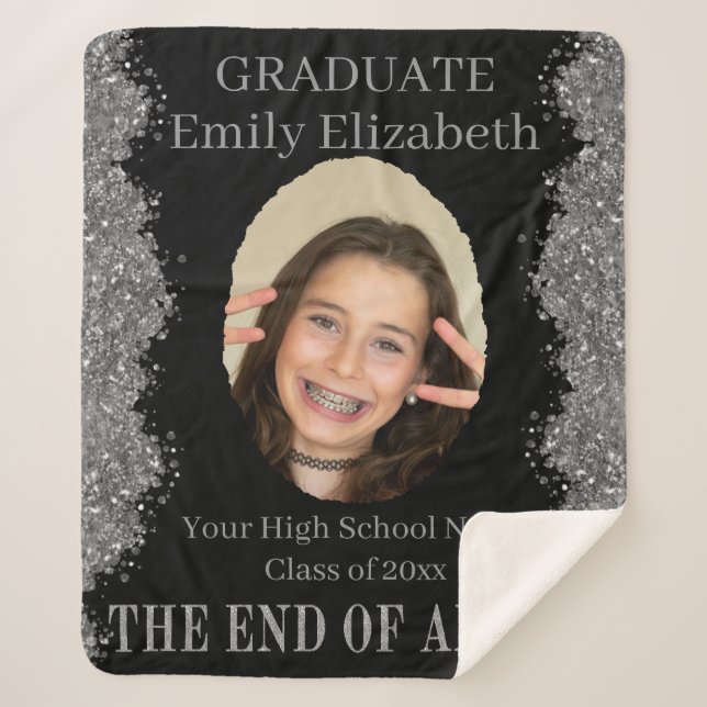 Graduation Photo Blanket Black Silver Glitter (Front)