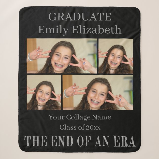 Graduation Photo Blanket Black Silver Glitter (Front)