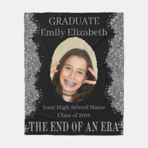 Graduation Photo Blanket Black Silver Glitter
