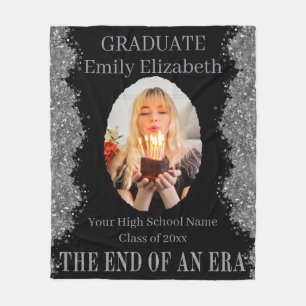 Graduation Photo Blanket Black Silver Glitter