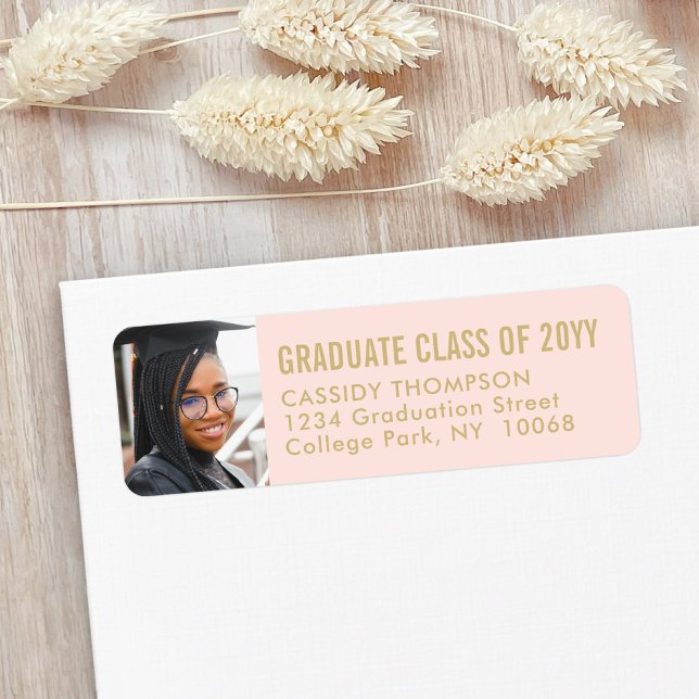 Graduation Photo Blush Pink & Gold Adresse de reto (Créateur téléchargé)
