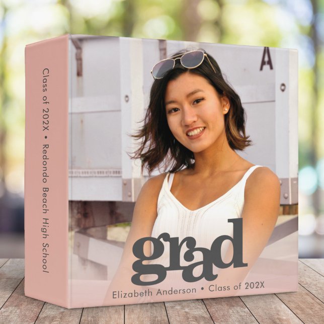 Graduation photo bold modern typography blush pink binder (Creator Uploaded)