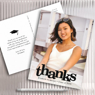 Graduation photo bold modern typography thank you postcard