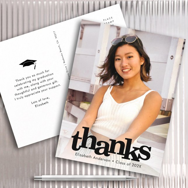 Graduation photo bold modern typography thank you postcard (Creator Uploaded)