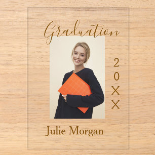 Graduation photo brown golden year 20XX namesimple Acrylic Invitations