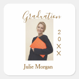 Graduation photo brown golden year 20XX namesimple Square Sticker