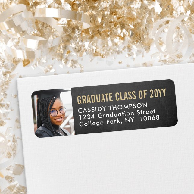 Graduation Photo Chalkboard & Gold Return Adresse (Créateur téléchargé)